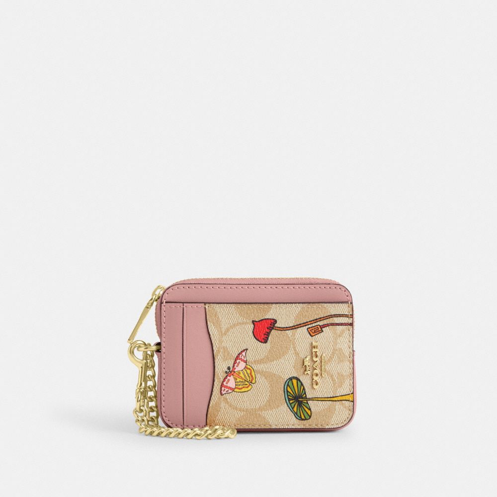 Coach X Observed By Us Zip Card Case In Signature Canvas - CU403 - Im/Light Khaki/Light Pink
