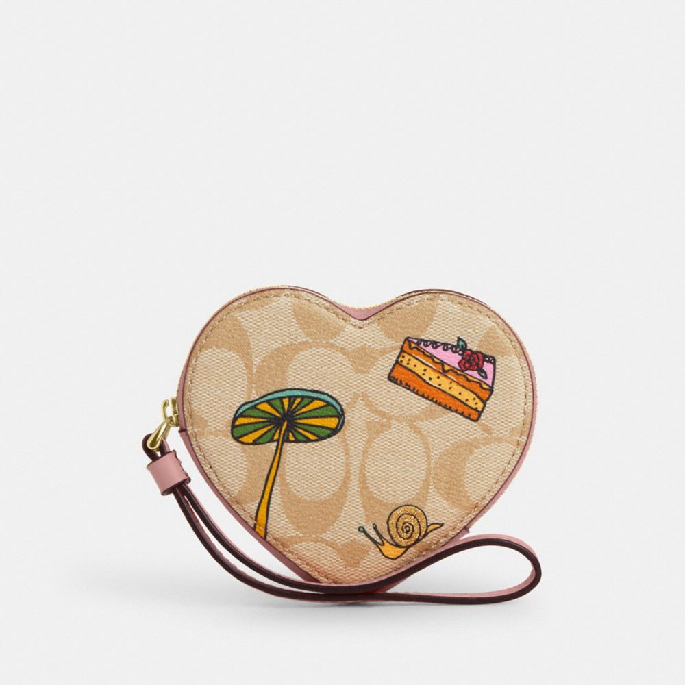 Coach X Observed By Us Heart Coin Case In Signature Canvas - CU405 - Im/Light Khaki/Light Pink