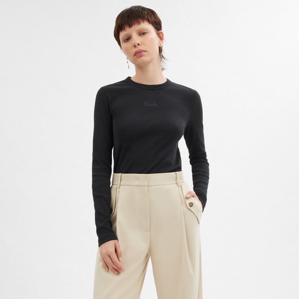 RIBBED LONG SLEEVE SHIRT WITH COACH EMBROIDERY