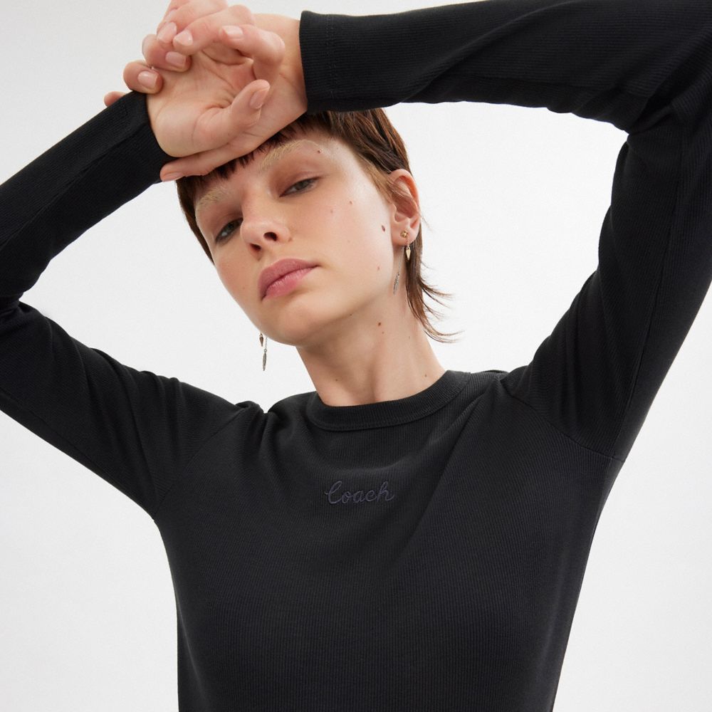 RIBBED LONG SLEEVE SHIRT WITH COACH EMBROIDERY