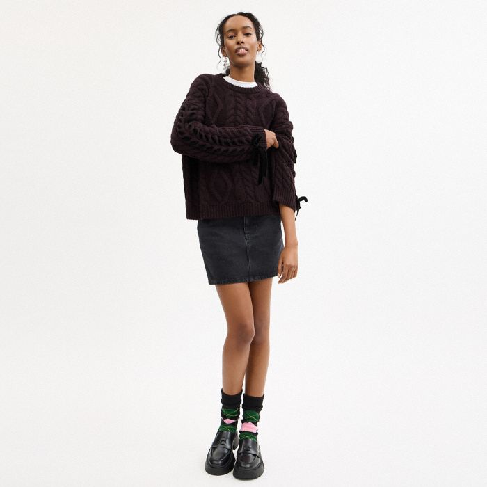 麻花針織蝴蝶結毛衣