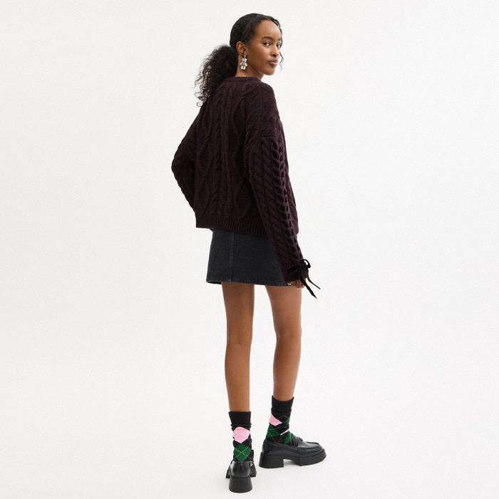 麻花針織蝴蝶結毛衣