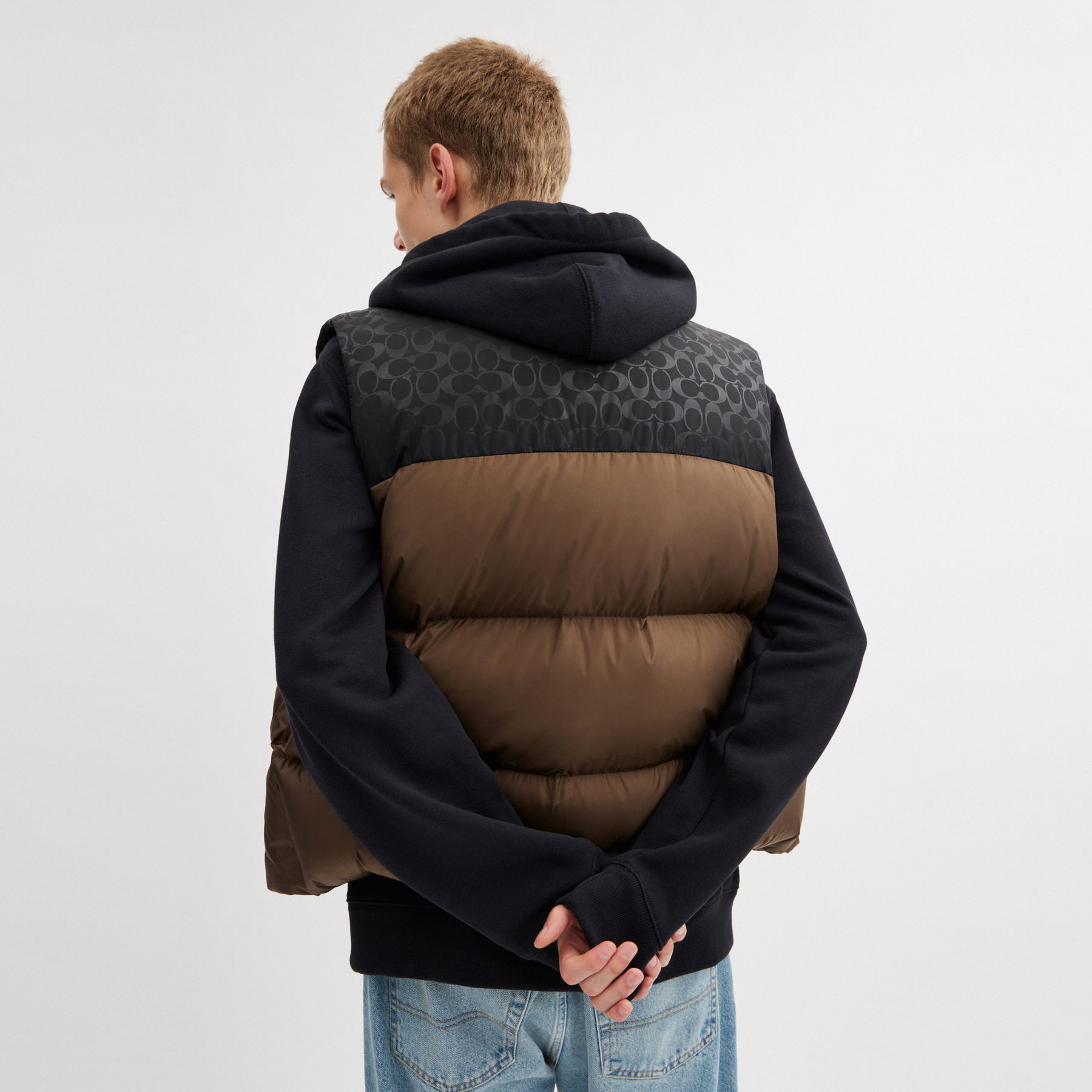 DOWN PUFFER VEST IN RECYCLED POLYESTER  Dark Moss