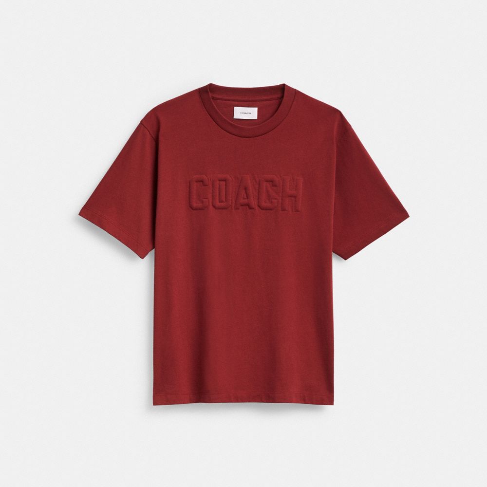 COACH&reg;,Debossed T-Shirt In Organic Cotton,Cotton,T Shirt,No Embellishment,Casual,Merlot