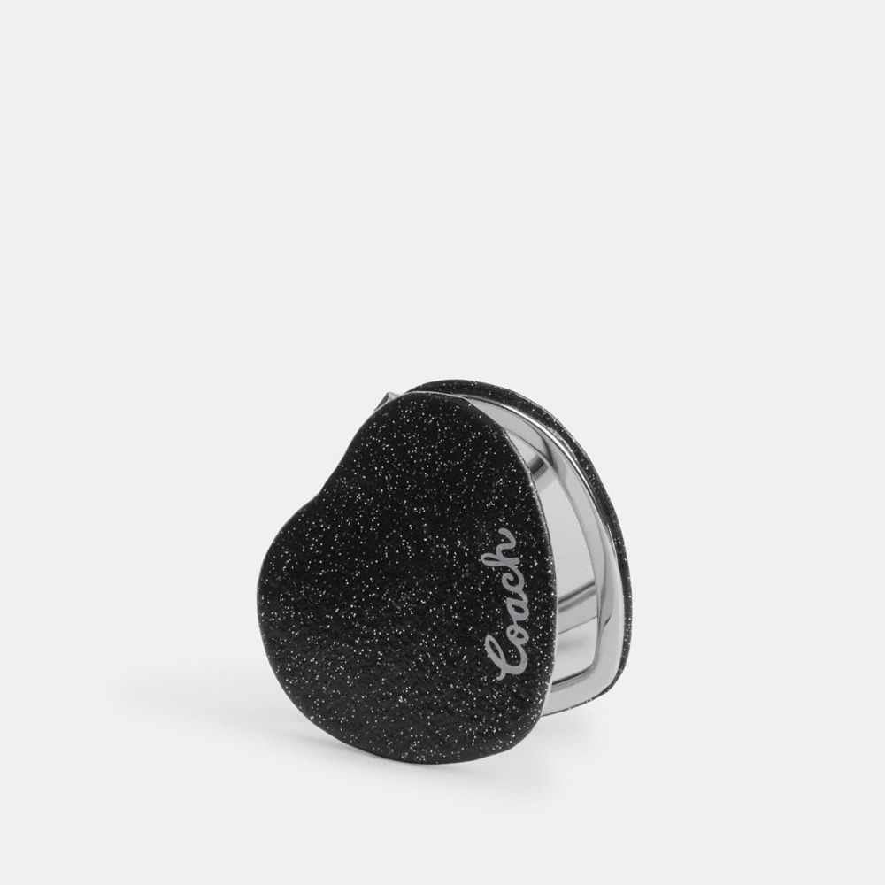 COACH CU755 Glitter Heart Compact Mirror SILVER/BLACK