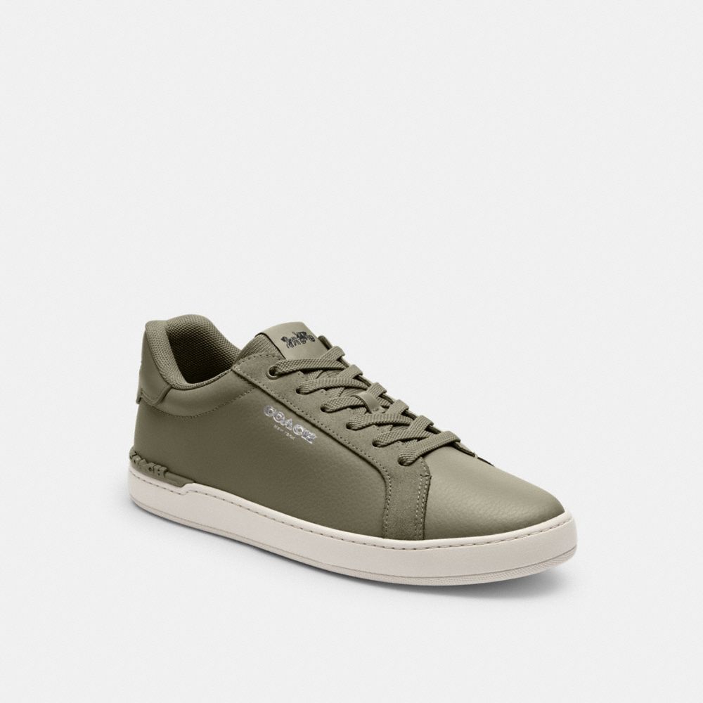 COACH&reg;,Clip Leather Low Top Sneaker,Suede,Rubber,Casual,Logo,Word Embellishment,Embossed,Casual,Olive,Front View