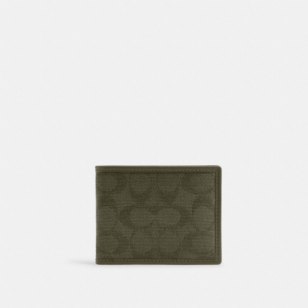 COACH CU888 Slim Billfold Wallet In Signature Canvas Jacquard ARMY GREEN