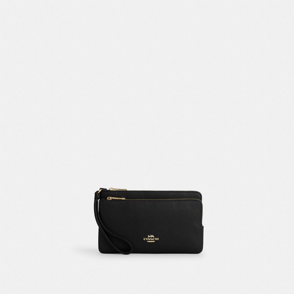 COACH CU919 Double Zip Wallet GOLD/BLACK