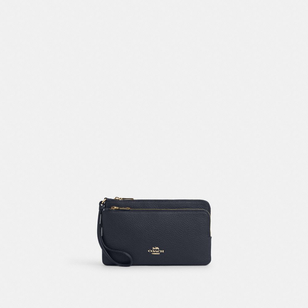 COACH CU919 Double Zip Wallet GOLD/MIDNIGHT