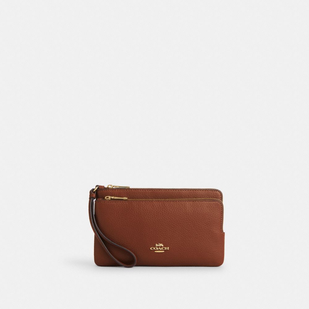 COACH CU919 Double Zip Wallet GOLD/REDWOOD