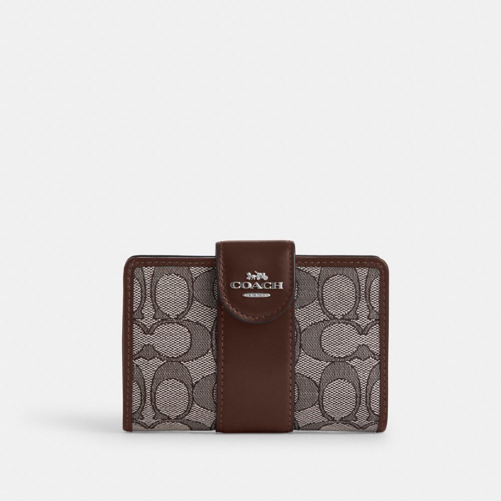 COACH CU987 Medium Corner Zip Wallet In Signature Jacquard SV/OAK/MAPLE