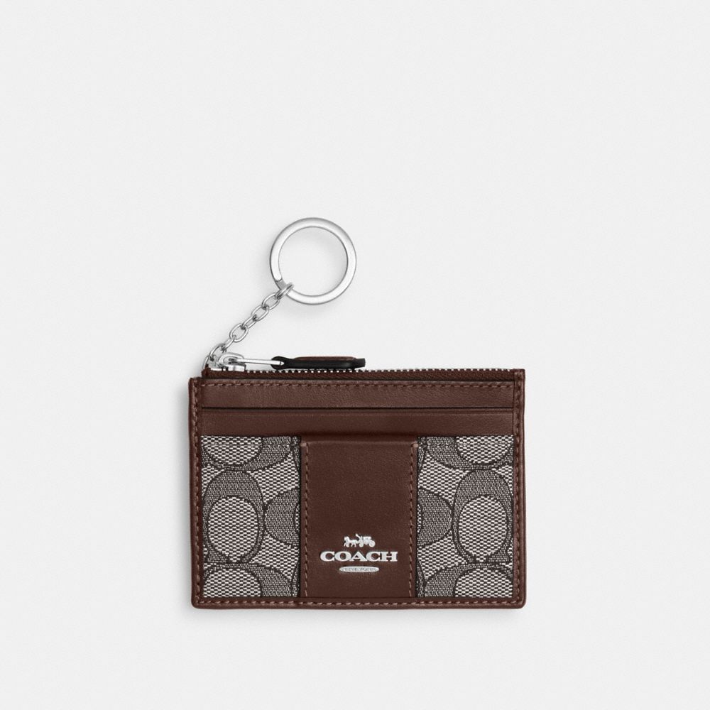 Mini Skinny Id Case In Signature Jacquard - CU988 - Sv/Oak/Maple