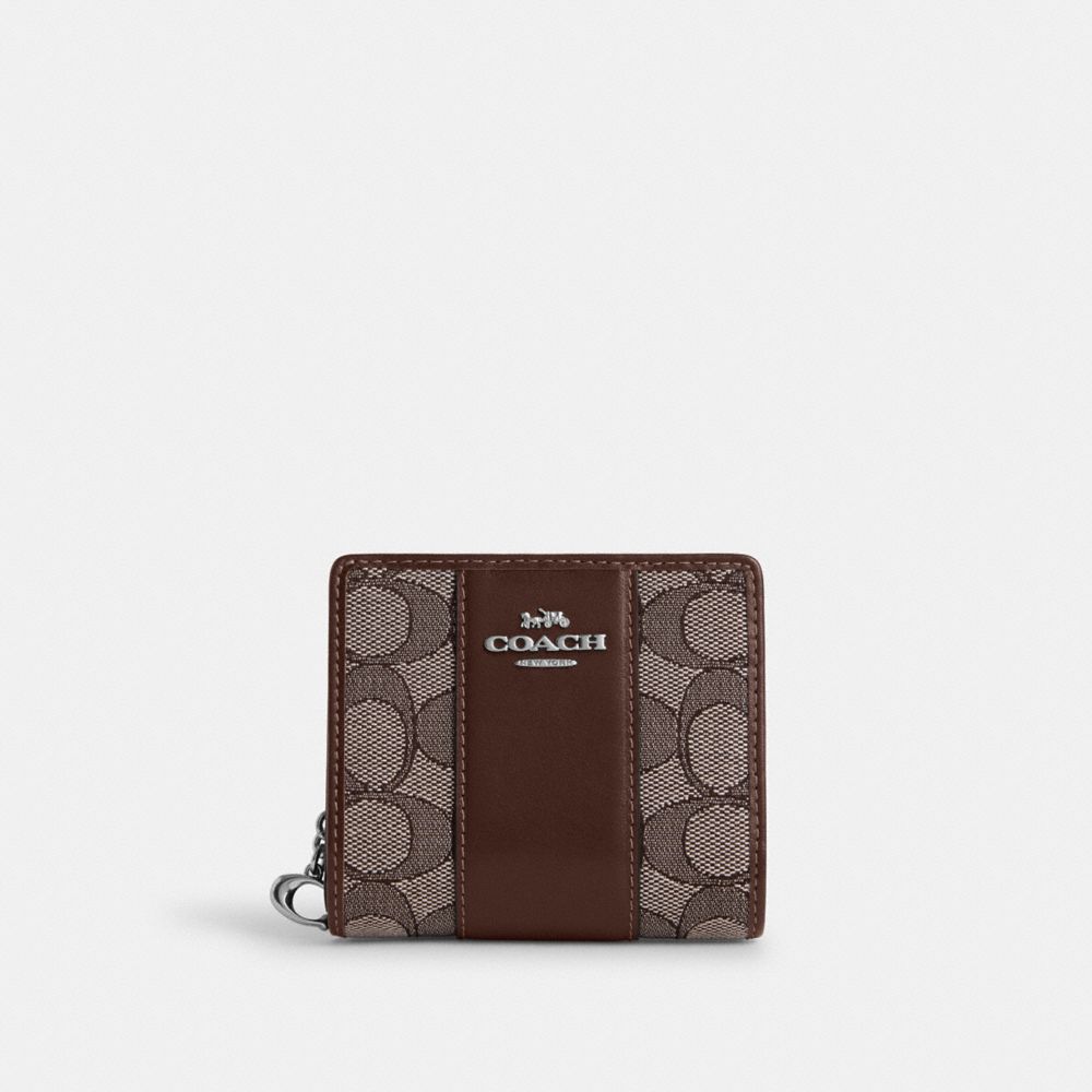 COACH CU991 Snap Wallet In Signature Jacquard Sv/Oak/Maple