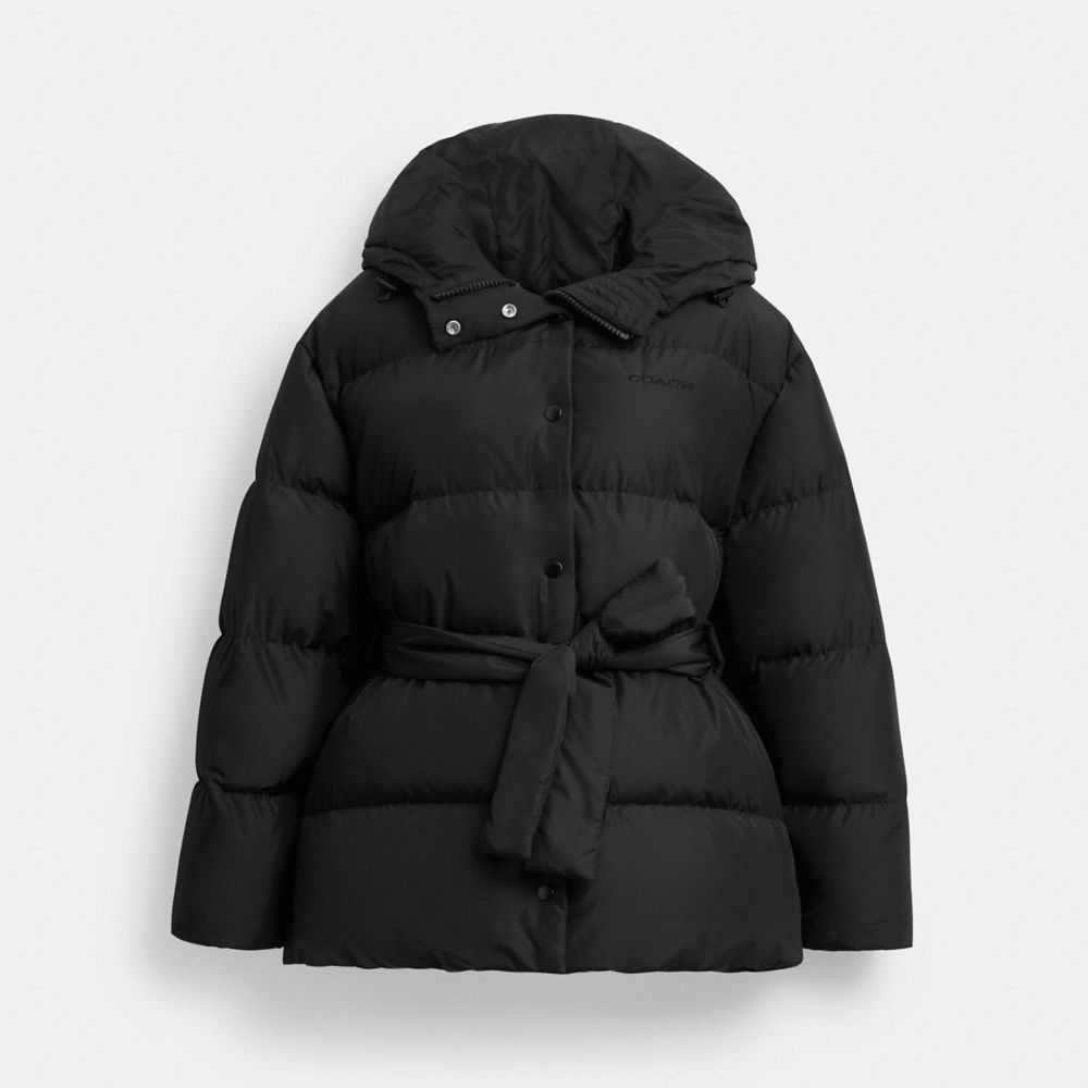 COACH CV316 Short Puffer With Belt In Recycled Polyester BLACK