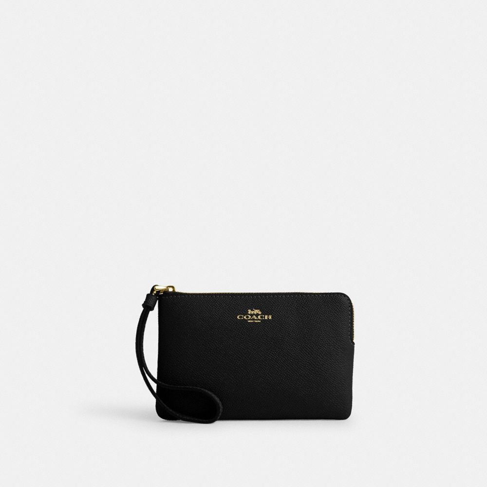 COACH CV396 Corner Zip Wristlet GOLD/BLACK