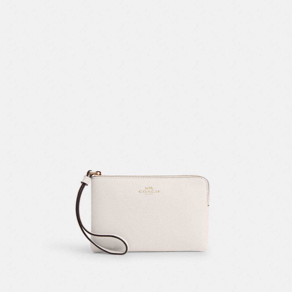 COACH CV396 Corner Zip Wristlet GOLD/CHALK