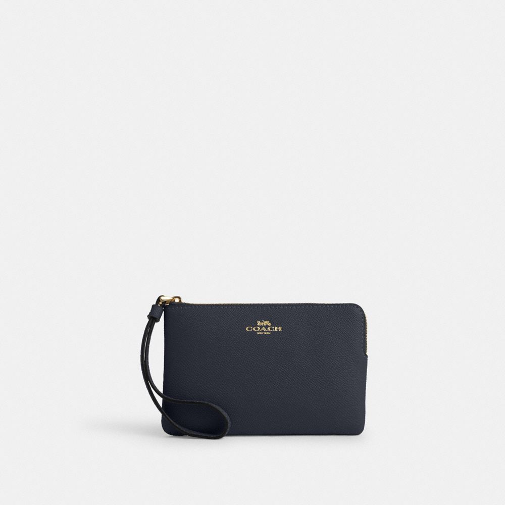 COACH CV396 Corner Zip Wristlet GOLD/MIDNIGHT