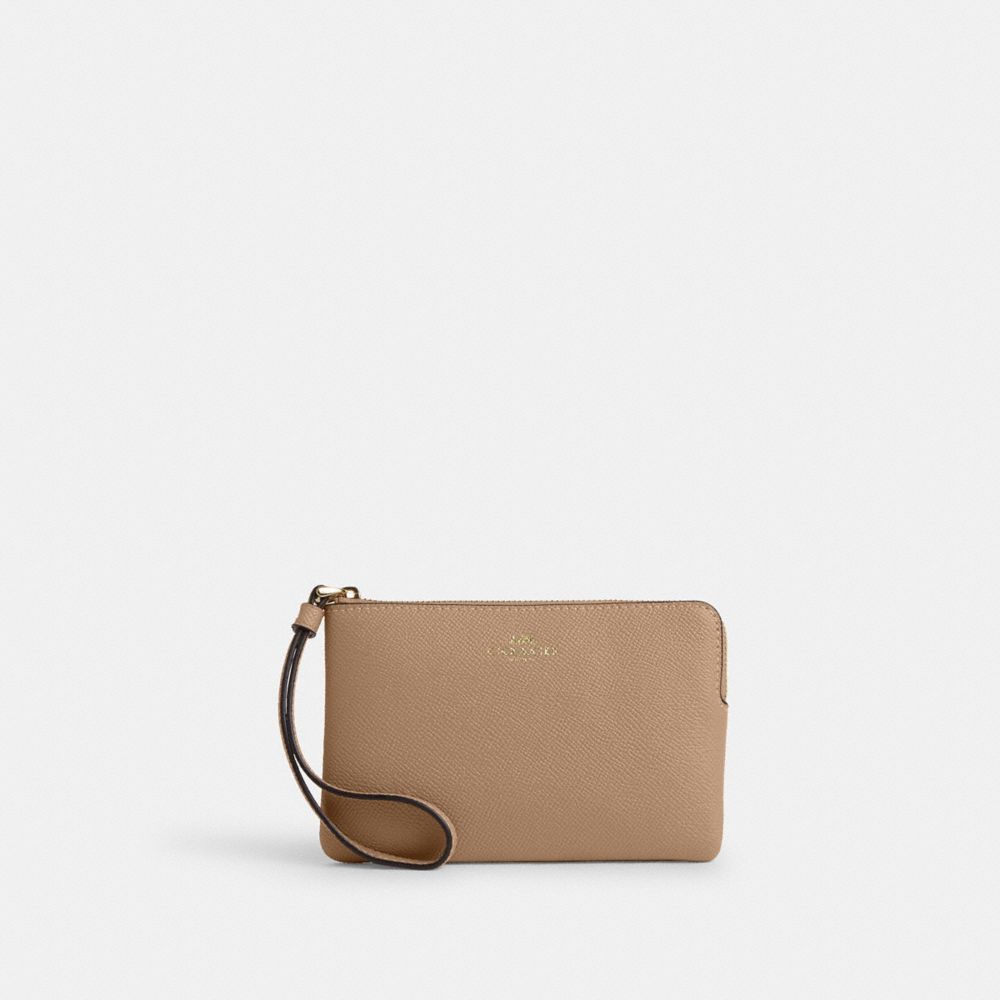 COACH CV396 Corner Zip Wristlet GOLD/TAUPE