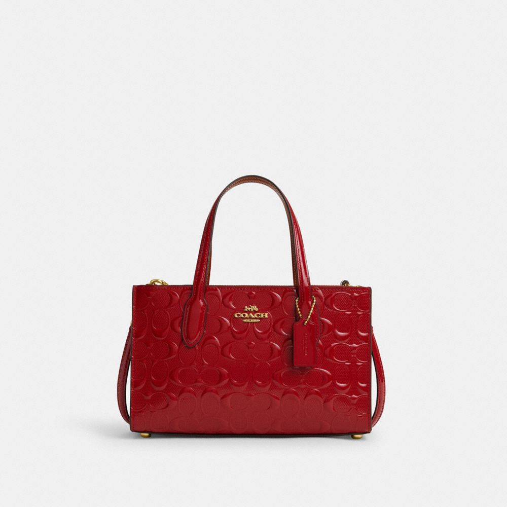 COACH CV400 Nina Small Tote Bag In Signature Leather GOLD/RED
