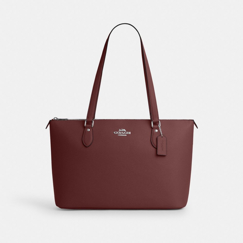 COACH CV402 Gallery Tote Bag SILVER/WINE