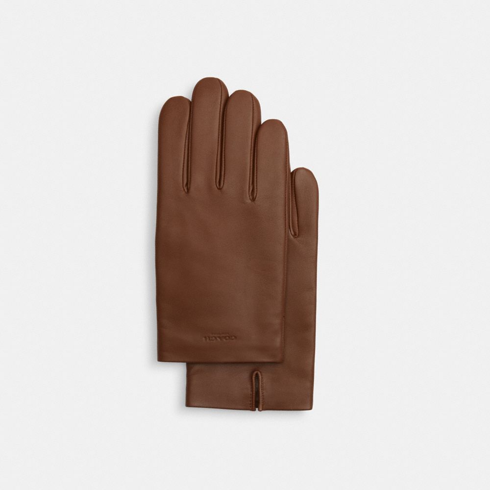 COACH CV863 Leather Tech Gloves DARK SADDLE