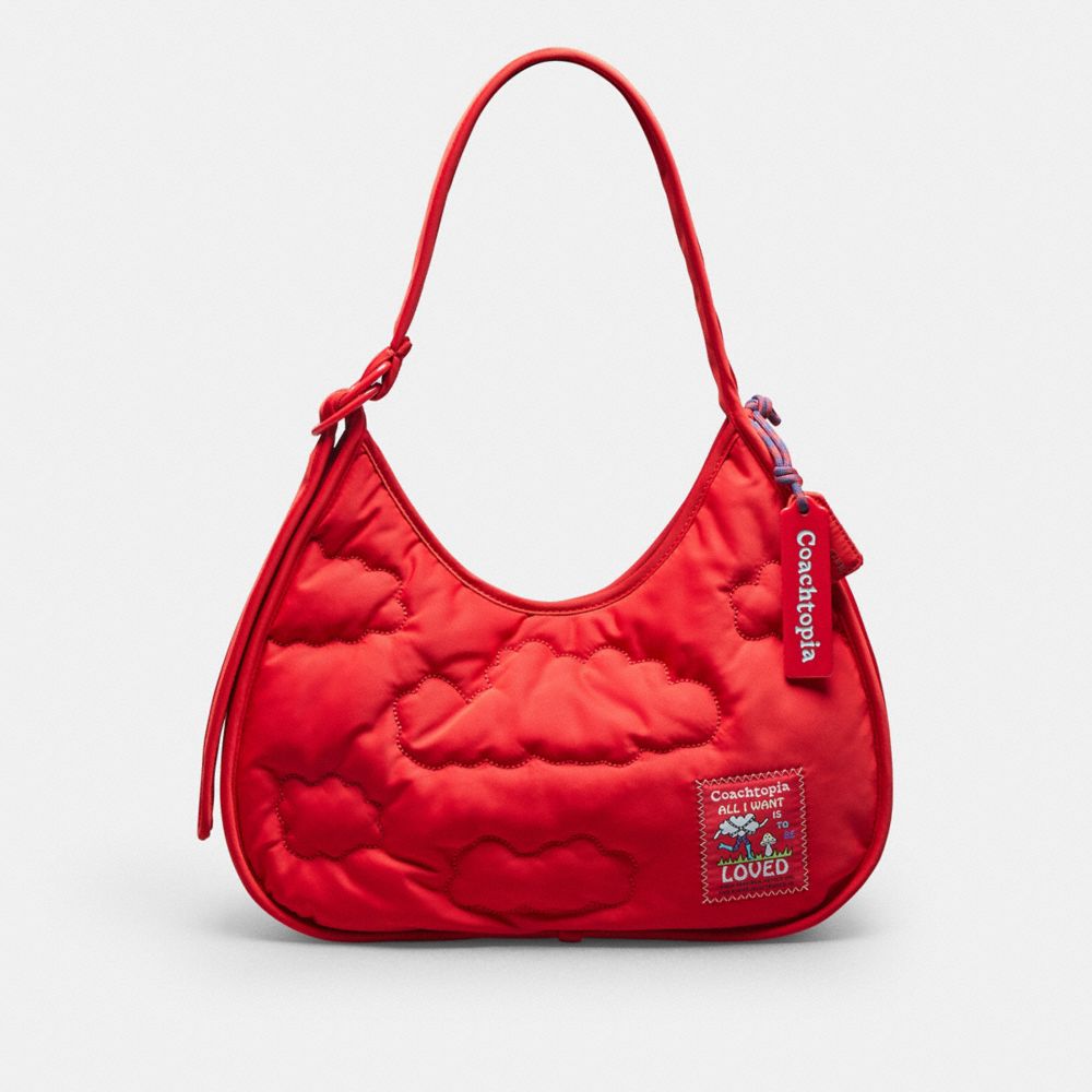 COACH CV875 Coachtopia Loop Ergo Bag In Recycled Polyester With Cloud Quilting ROSEBUD RED