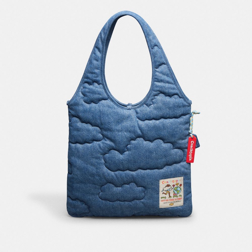 COACH CV876 Flat Tote With Cloud Quilting DENIM