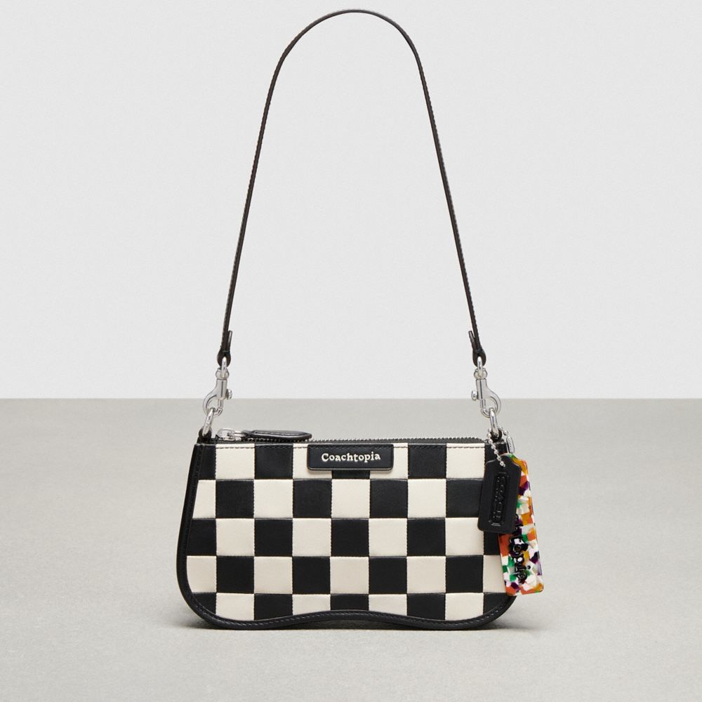 COACH CV878 Wavy Baguette Bag In Checkerboard Upcrafted Leather BLACK/CHALK
