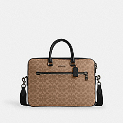 Ethan Slim Brief In Signature Canvas - CV917 - Qb/Tan/Black