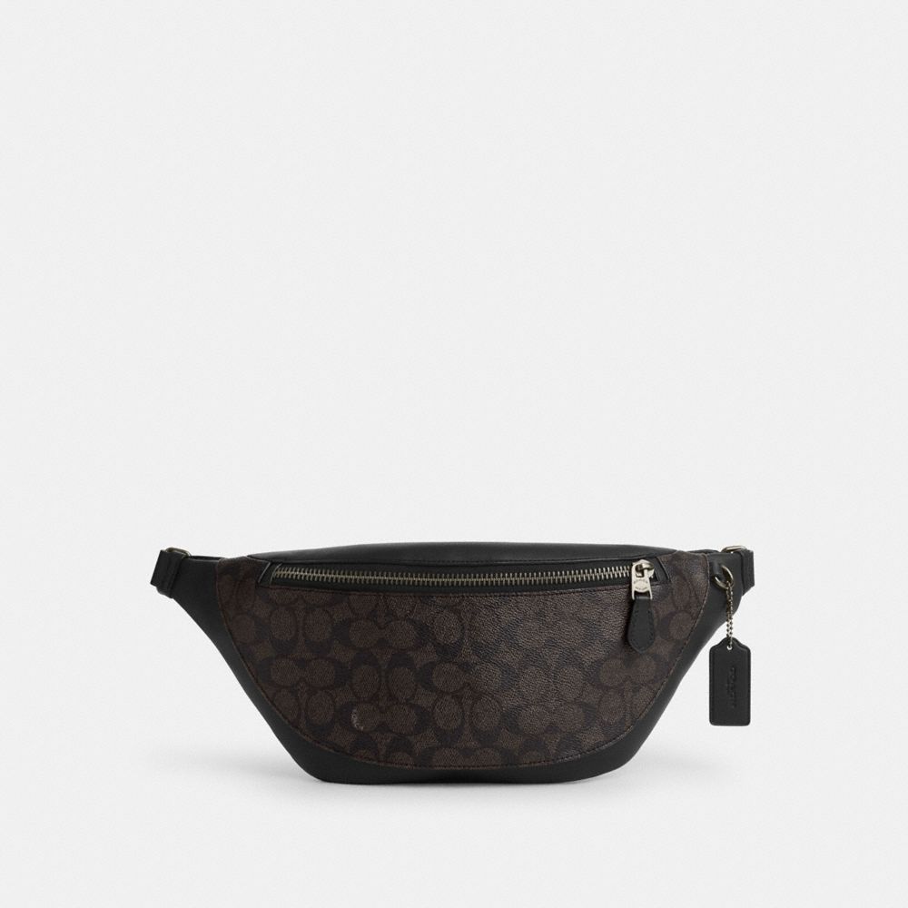 COACH CV926 Warren Belt Bag In Signature Canvas QB/WALNUT/BLACK