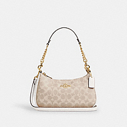 Teri Shoulder Bag In Signature Canvas - CV933 - Gold/Sand/Chalk