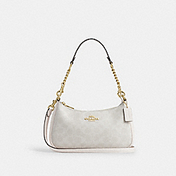 Teri Shoulder Bag In Signature Canvas - CV933 - Gold/White/Chalk