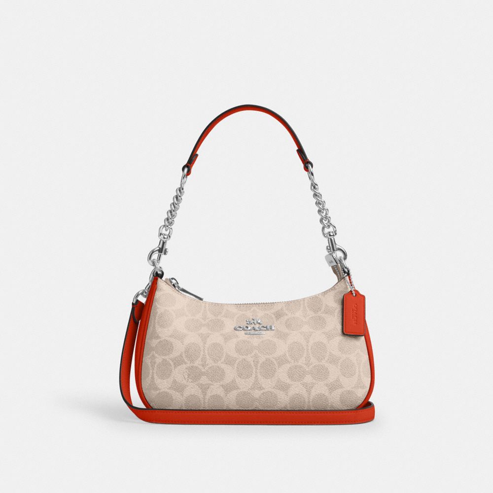 COACH CV933 Teri Shoulder Bag In Signature Canvas SILVER/SAND/DEEP ORANGE