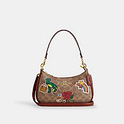 Teri Shoulder Bag In Signature Canvas With Sticker Print - CV939 - Gold/Tan Multi
