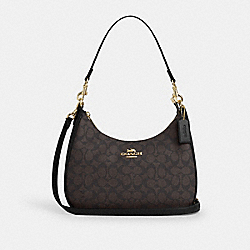 Teri Hobo Bag In Signature Canvas - CV940 - Gold/Walnut/Black