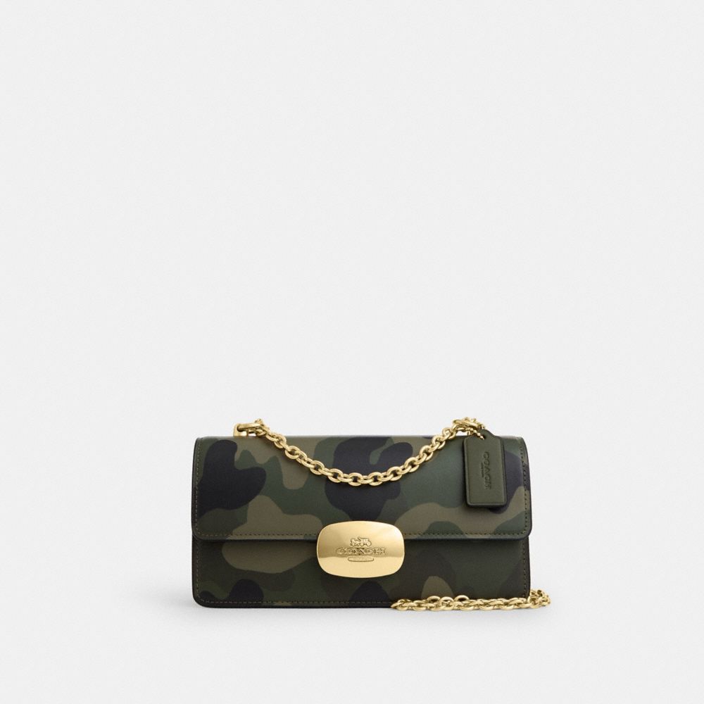 COACH CV948 Eliza Flap Crossbody Bag With Camo Print GOLD/DARK CYPRESS MULTI