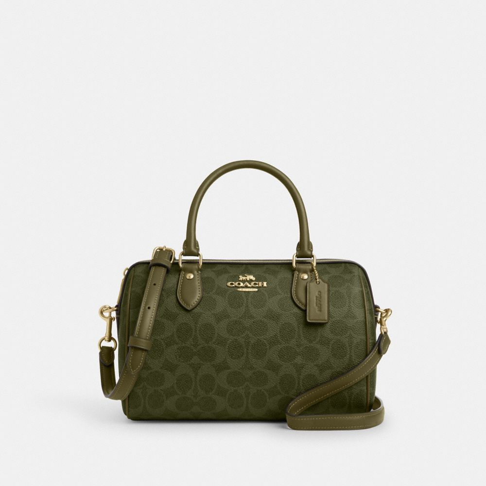 Rowan Satchel Bag In Signature Canvas - CV961 - Gold/Olive