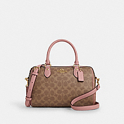 Rowan Satchel Bag In Signature Canvas - CV961 - Gold/Tan/Pink Petal