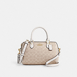Rowan Satchel Bag In Signature Canvas - CV961 - Gold/Sand/Chalk