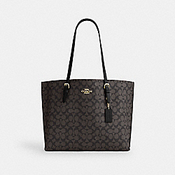 Mollie Tote Bag In Signature Canvas - CV967 - Gold/Walnut/Black