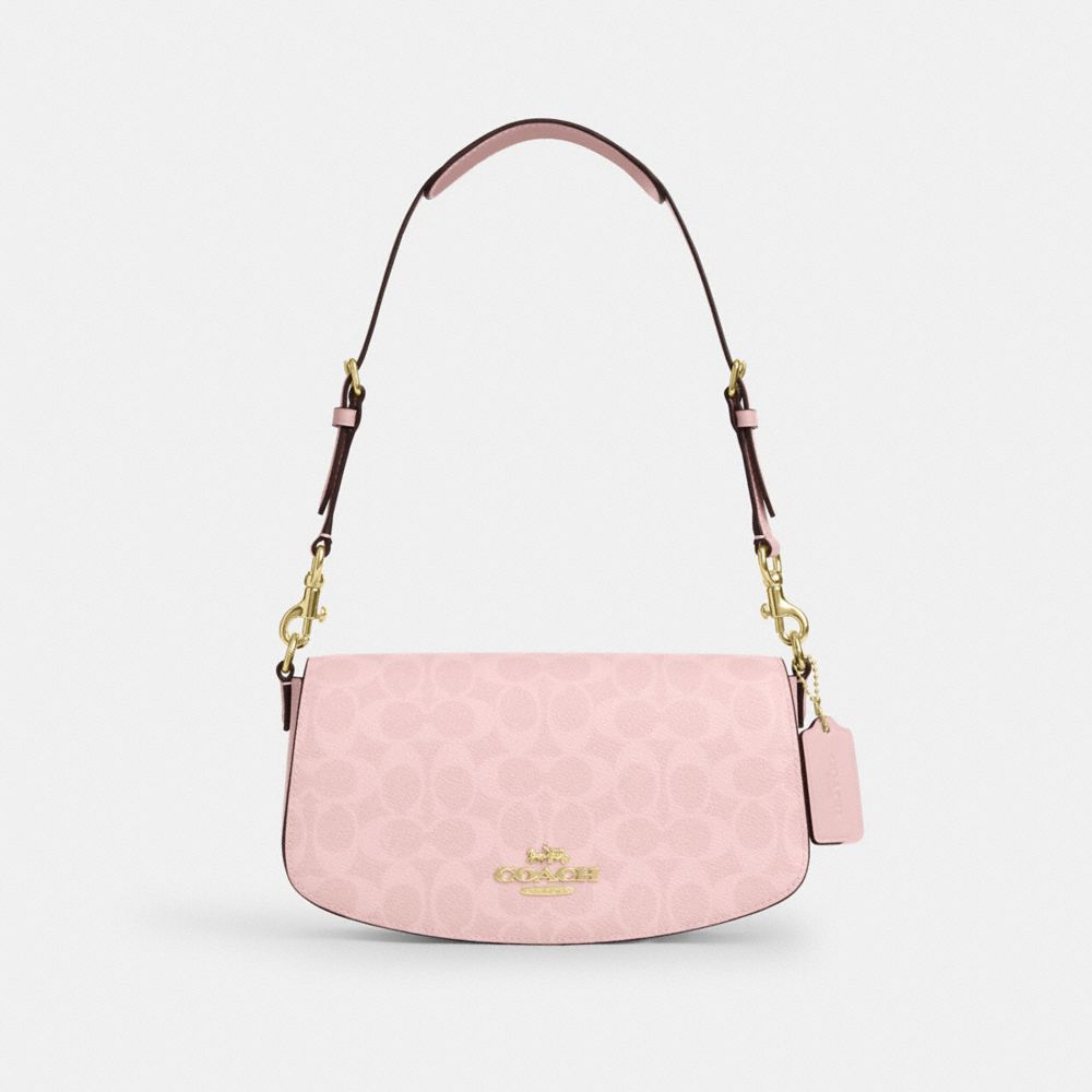 Andrea Shoulder Bag In Signature Canvas - CV973 - Gold/Powder Pink