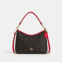 Laurel Shoulder Bag In Signature Canvas - CV975 - Gold/Walnut/Bold Red