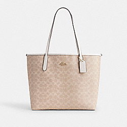 City Tote Bag In Signature Canvas - CV976 - Gold/Sand/Chalk