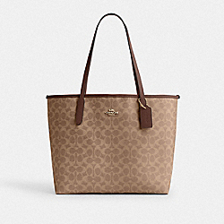 City Tote Bag In Signature Canvas - CV976 - Gold/Tan/Brown