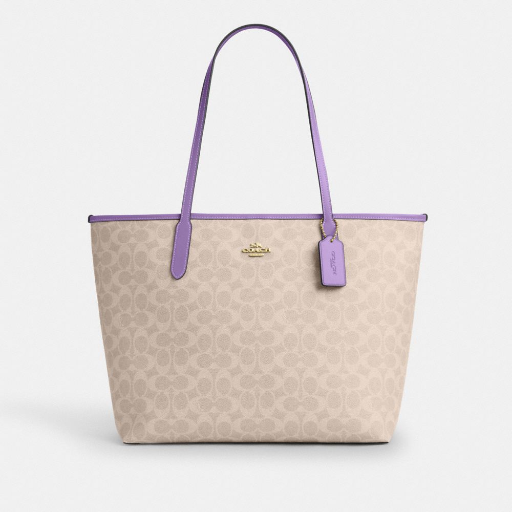 COACH CV976 City Tote Bag In Signature Canvas IM/SAND/IRIS