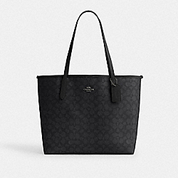 City Tote Bag In Signature Canvas - CV976 - Gunmetal/Charcoal/Black