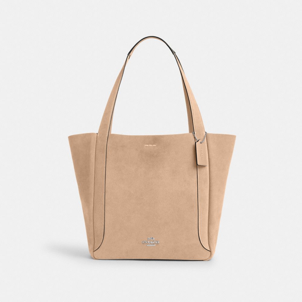 COACH CV998 Hadley Tote Bag In Suede SILVER/LIGHT TAUPE
