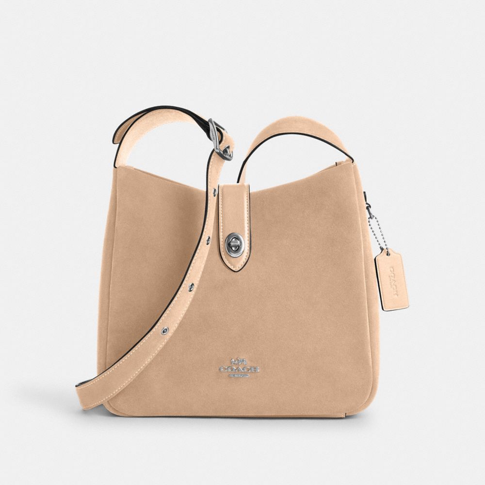 COACH CW004 Hadley Convertible Crossbody Bag In Suede SILVER/LIGHT TAUPE