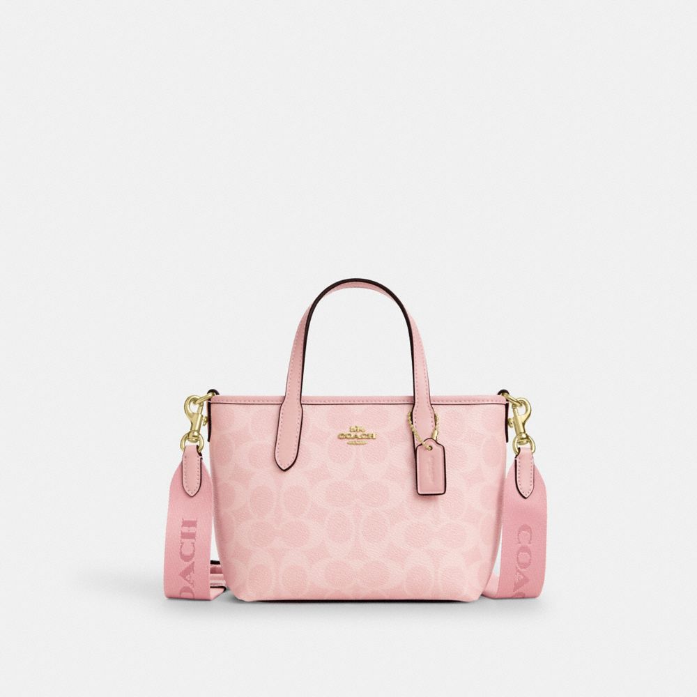 City Mini Tote Bag In Signature Canvas - CW032 - Gold/Powder Pink