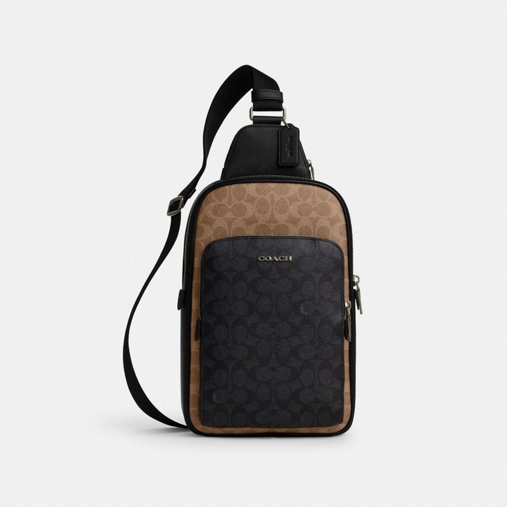 COACH CW176 Ethan Pack In Blocked Signature Canvas QB/TAN/CHARCOAL/BLACK